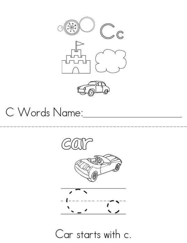 C Words Mini Book - Sheet 1