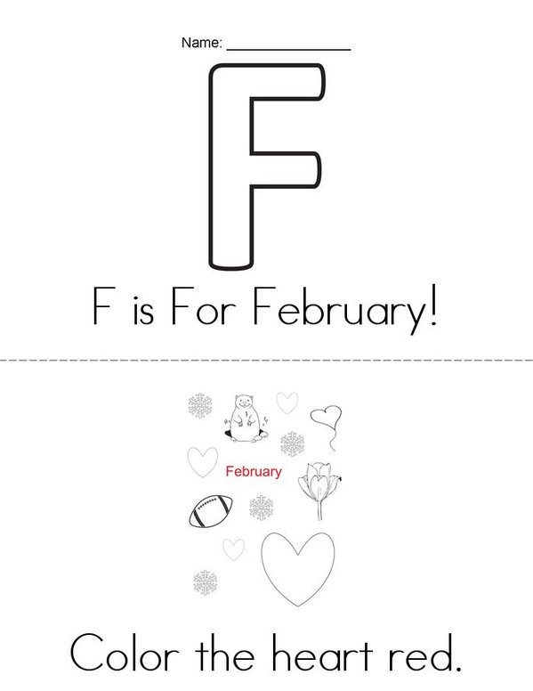 F is for February! Mini Book - Sheet 1