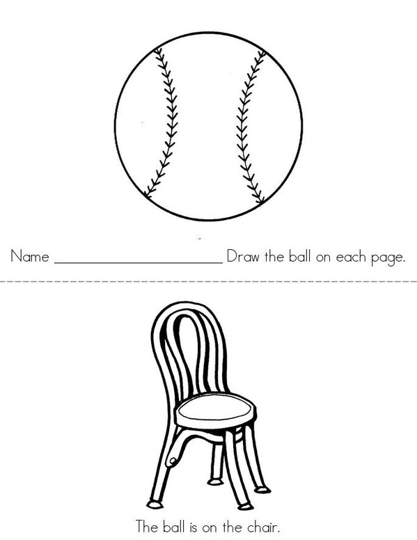 Draw the ball (on, under, in, by, out) Mini Book - Sheet 1