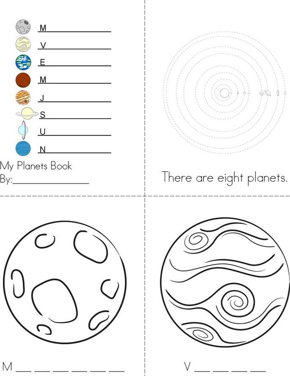 Planets- Fill in the missing letters Mini Book - Sheet 1