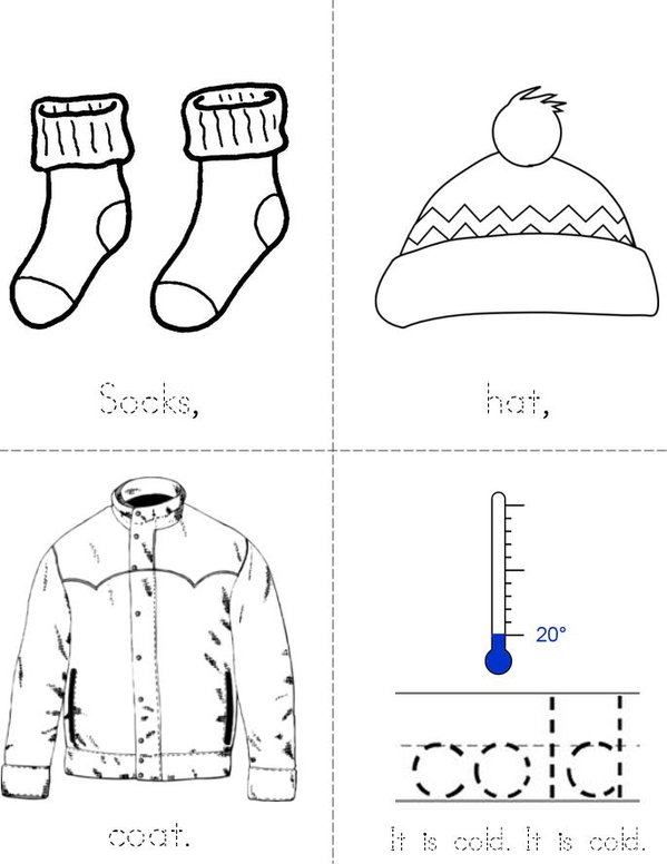 Socks, Hat, Coat. Mini Book - Sheet 1