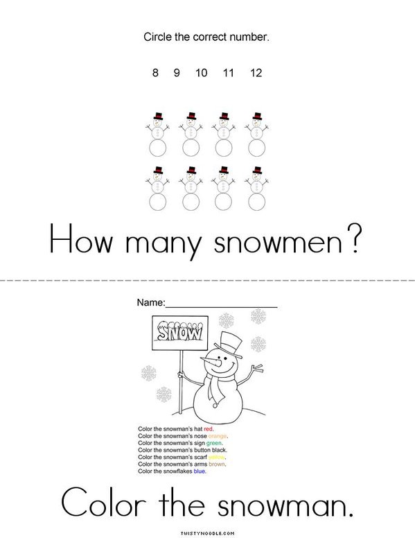Snowman Activity Book Mini Book - Sheet 3