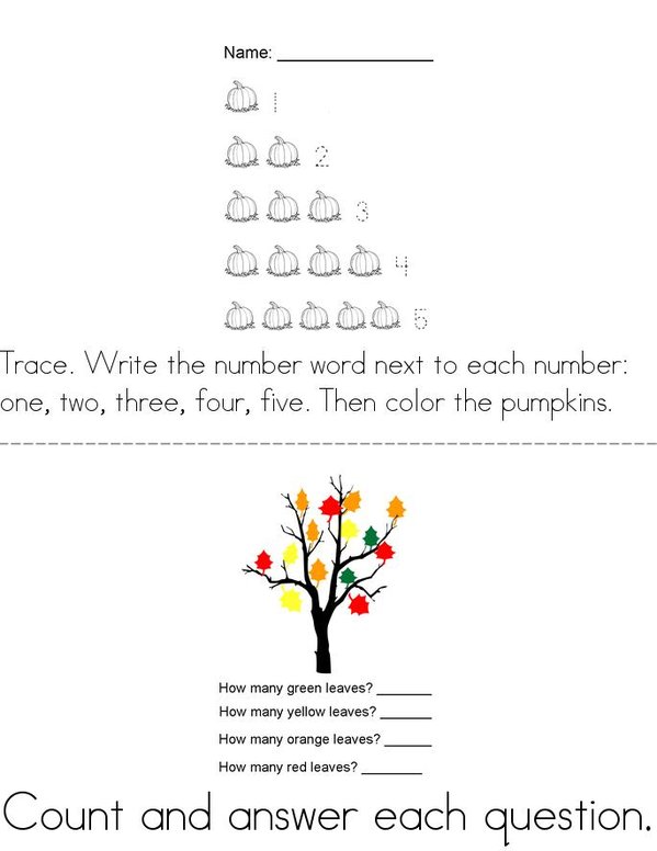 Fall Math Mini Book - Sheet 5