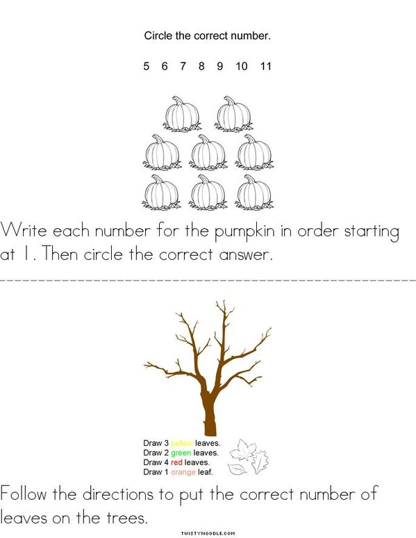 Fall Math Mini Book - Sheet 6