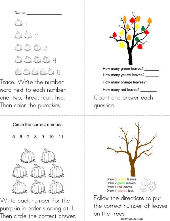 Fall Math Mini Book - Sheet 3