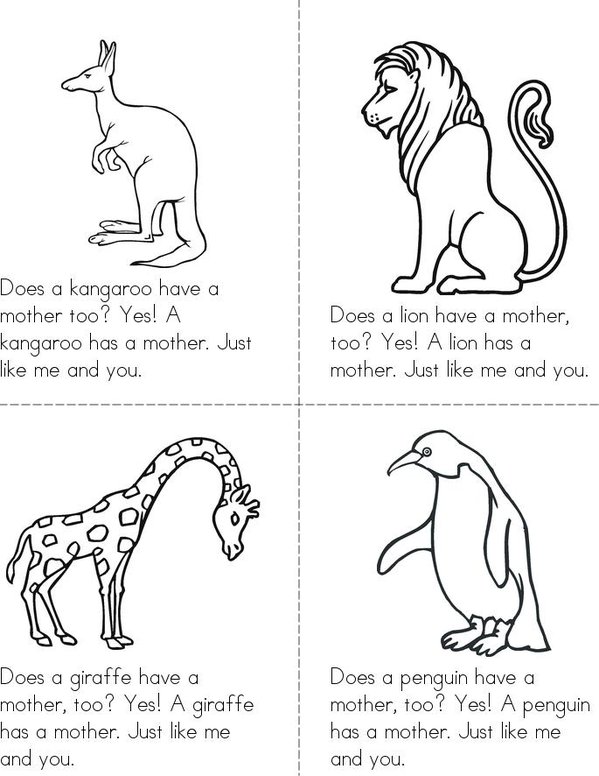 Does a Kangaroo Have a Mother Too Mini Book - Sheet 1