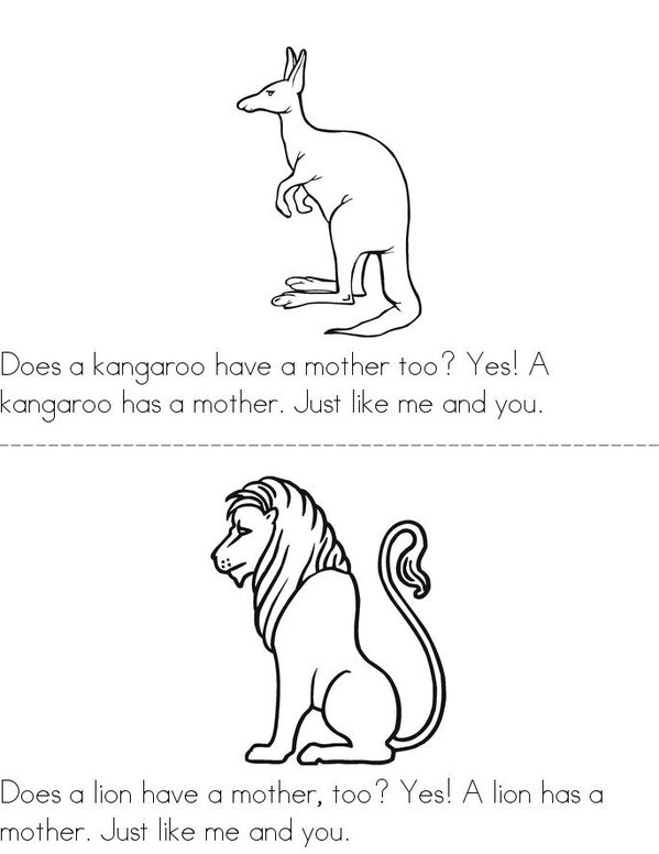 Does a Kangaroo Have a Mother Too Mini Book - Sheet 1