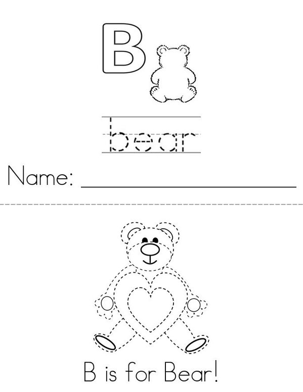 B is for Bear Mini Book - Sheet 1