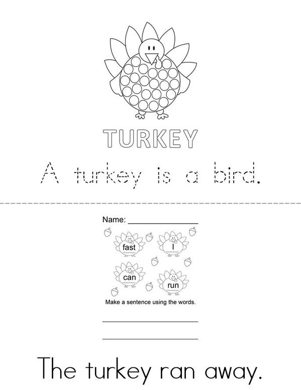 Turkey Mini Book - Sheet 1