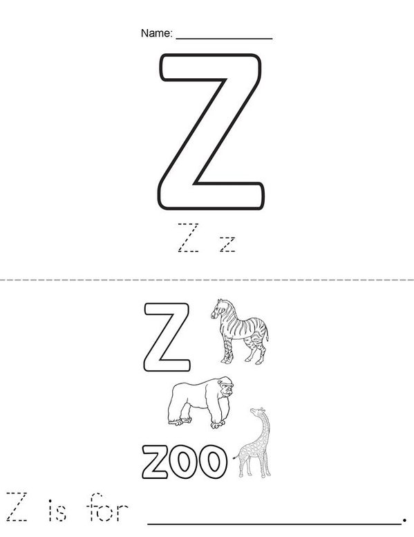 My Letter Z Book Mini Book - Sheet 1