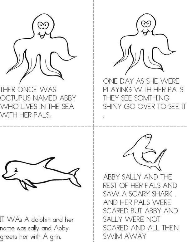 ABBY THE OCTUPUS AND SALLY THE DOLPHIN . Mini Book - Sheet 1