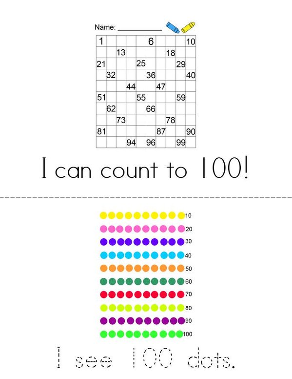 I Can Count to 100! Mini Book - Sheet 1