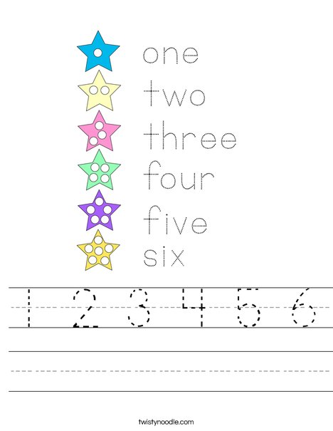 One Two Three Four Five Six Worksheet - Twisty Noodle