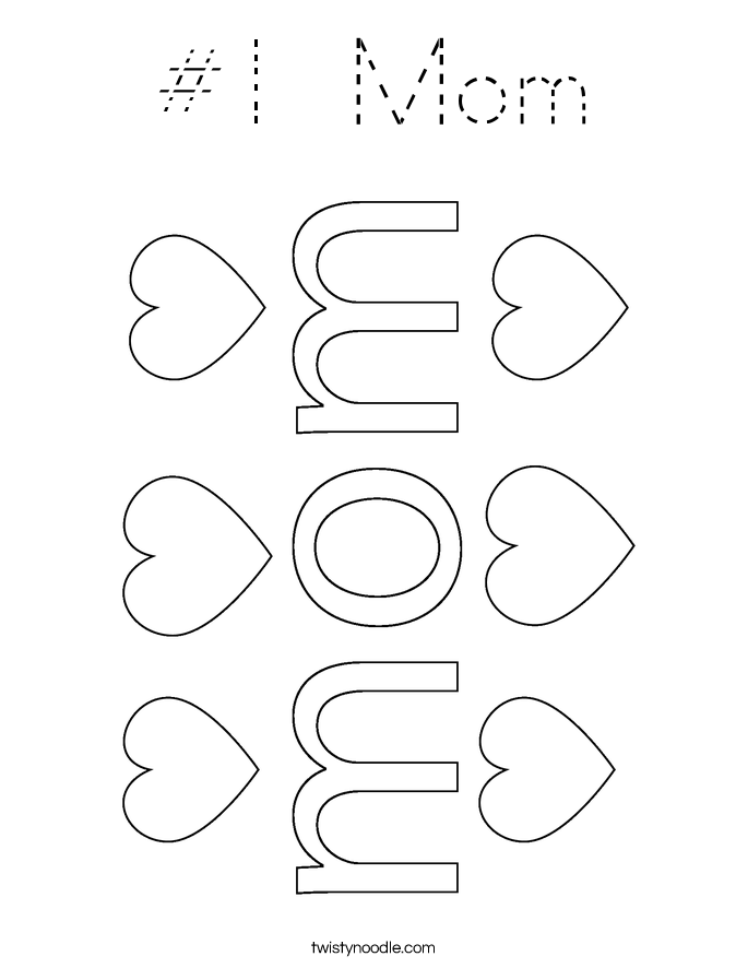 #1 Mom Coloring Page - Tracing - Twisty Noodle