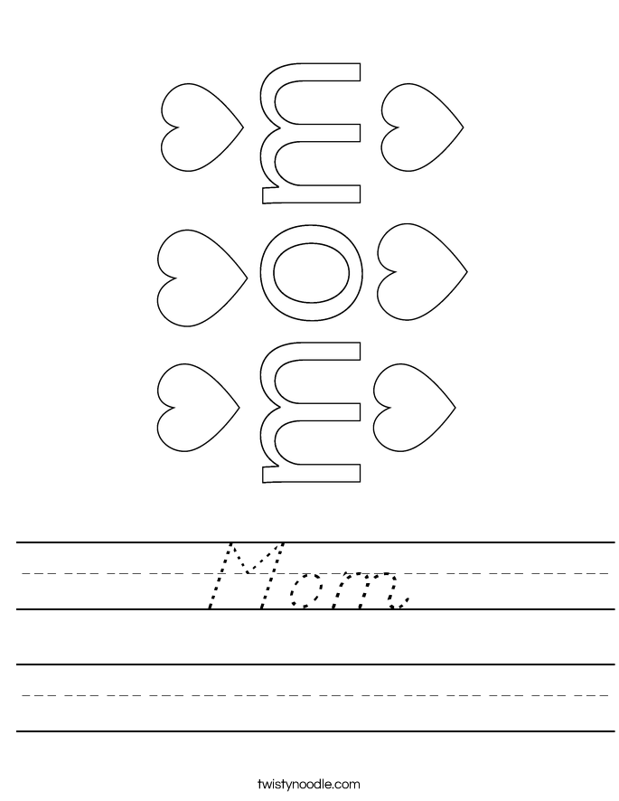 Mom Worksheet - D'Nealian - Twisty Noodle