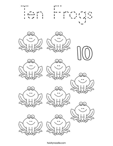 10 Frogs Coloring Page