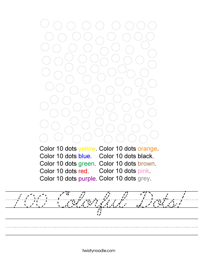 100 Colorful Dots! Worksheet