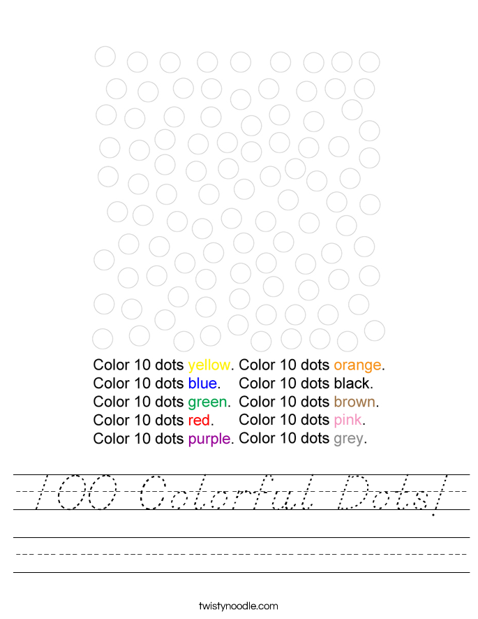 100 Colorful Dots! Worksheet