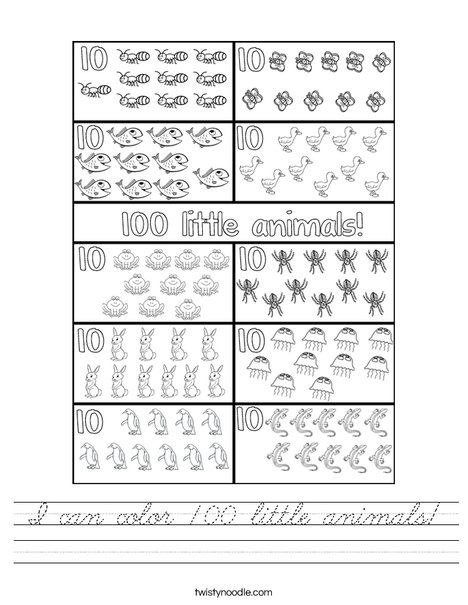 100 Little Animals Worksheet