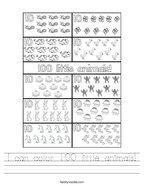 I can color 100 little animals Handwriting Sheet