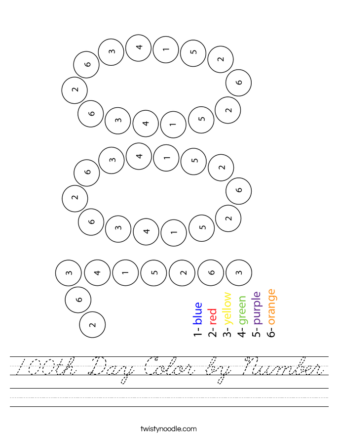 100th Day Color by Number Worksheet