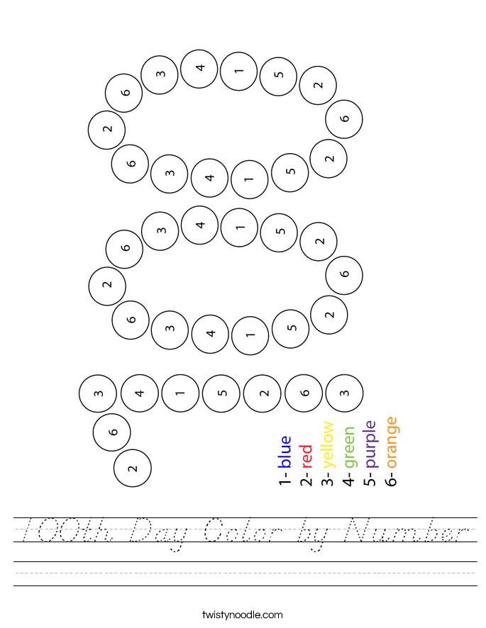 100th Day Color by Number Worksheet
