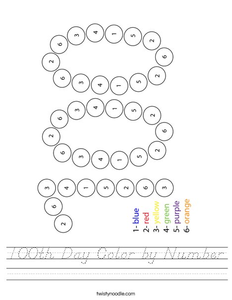 100th Day Color by Number Worksheet