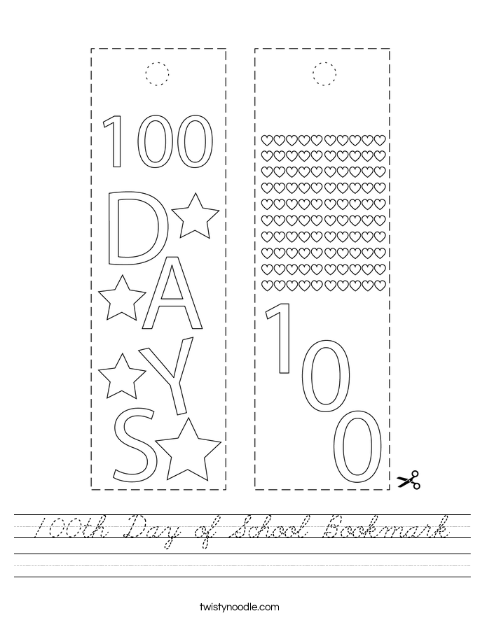 100th Day of School Bookmark Worksheet