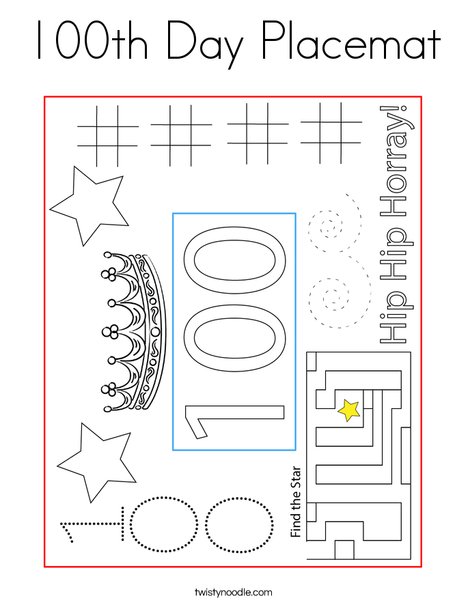 100th Day Placemat Coloring Page