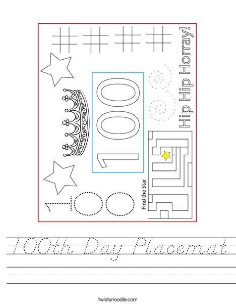 100th Day Placemat Worksheet