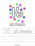 16 sixteen Handwriting Sheet