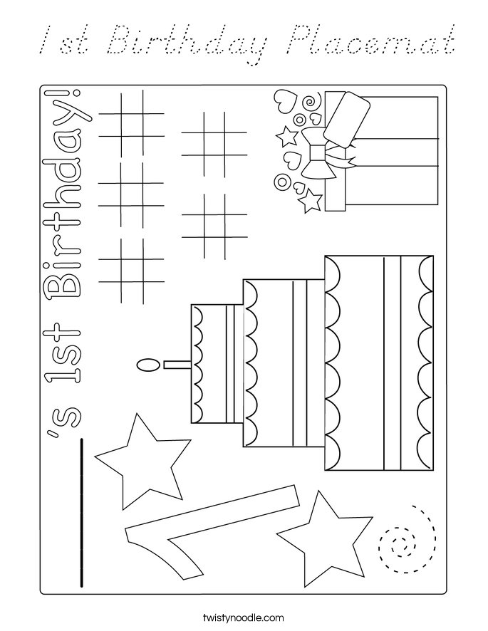 1st Birthday Placemat Coloring Page