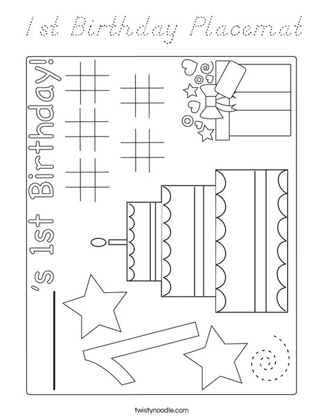 1st Birthday Placemat Coloring Page
