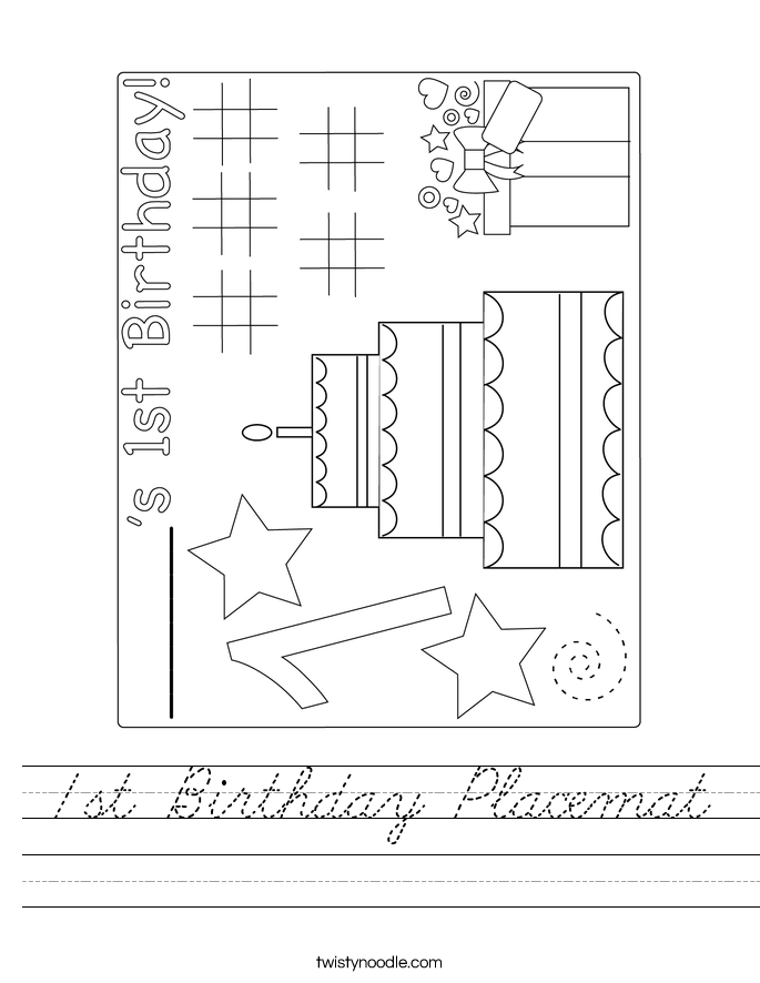 1st Birthday Placemat Worksheet