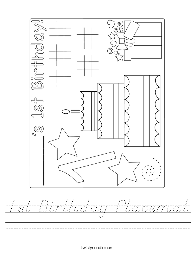 1st Birthday Placemat Worksheet
