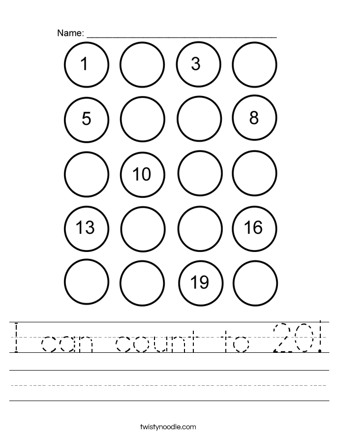 I can count to 20 Worksheet - Twisty Noodle