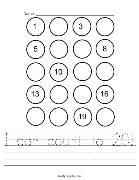 I can count to 20 Worksheet Twisty Noodle