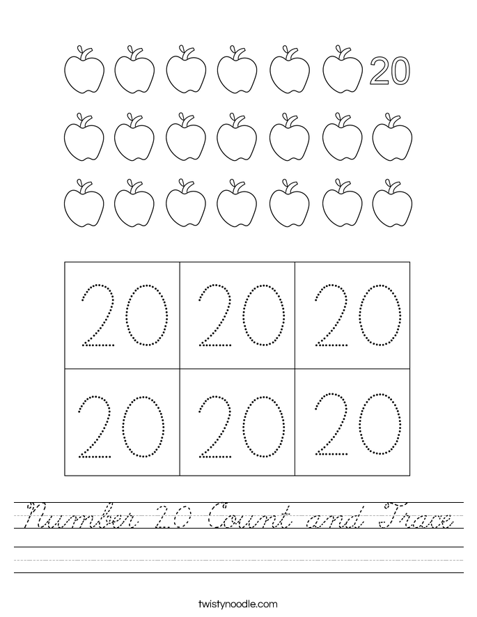 Number 20 Count and Trace Worksheet