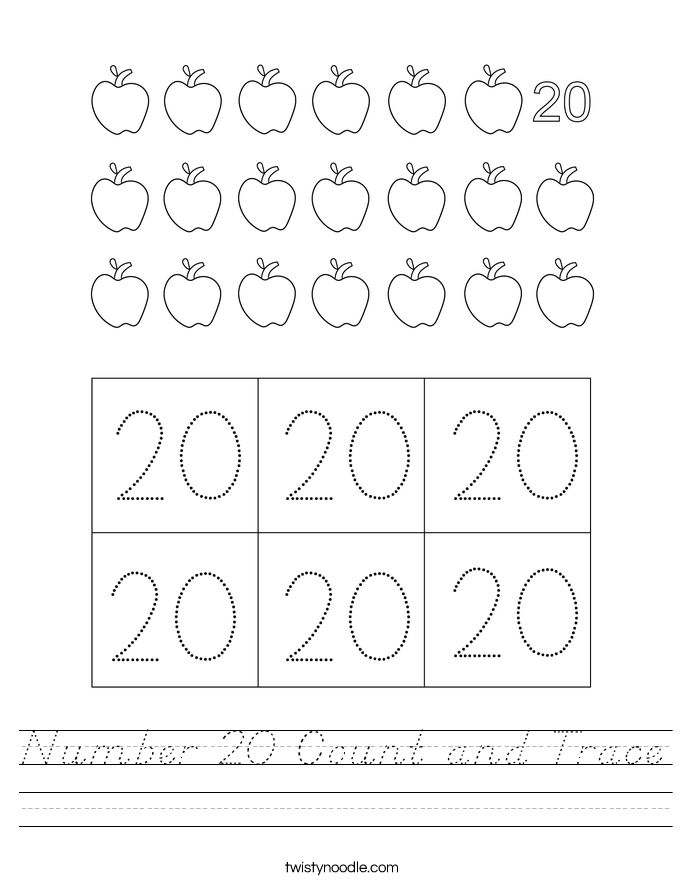 Number 20 Count and Trace Worksheet