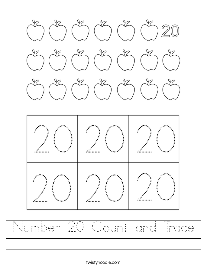 Number 20 Count and Trace Worksheet