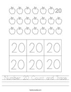 Number 20 Count and Trace Handwriting Sheet