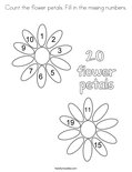 Count the flower petals. Fill in the missing numbers. Coloring Page