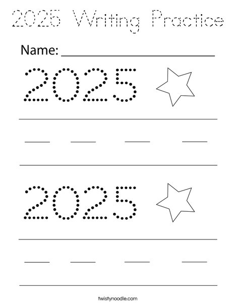 2025 Writing Practice Coloring Page
