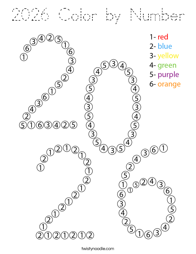 2026 Color by Number Coloring Page
