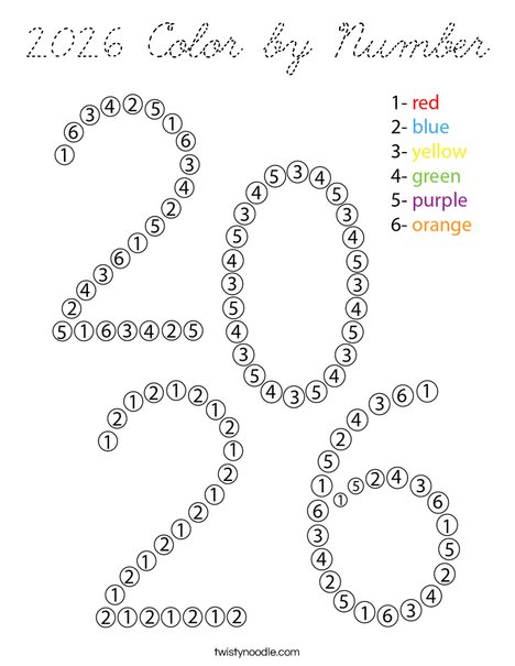 2026 Color by Number Coloring Page