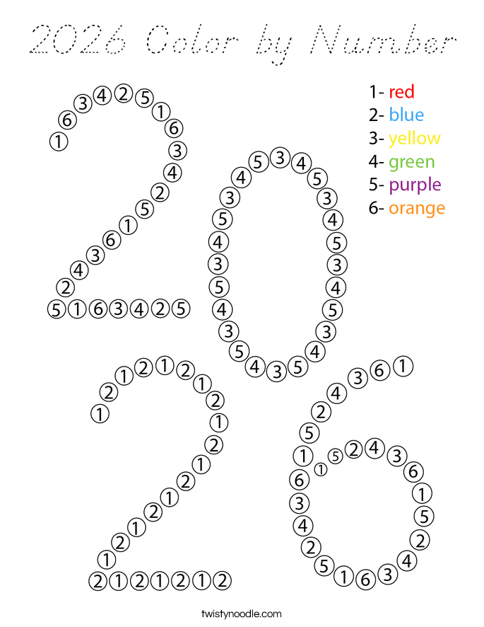 2026 Color by Number Coloring Page