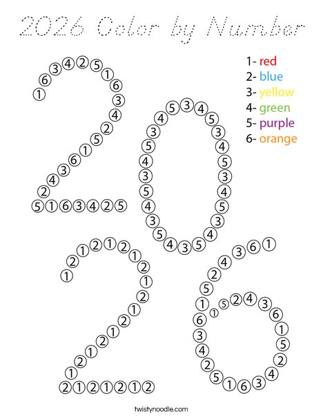 2026 Color by Number Coloring Page