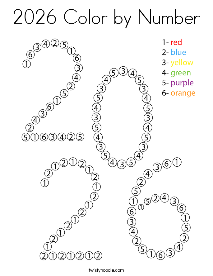 2026 Color by Number Coloring Page
