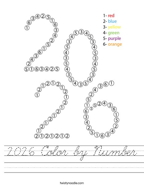2026 Color by Number Worksheet