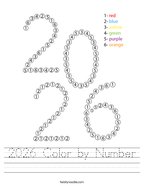 2026 Color by Number Handwriting Sheet